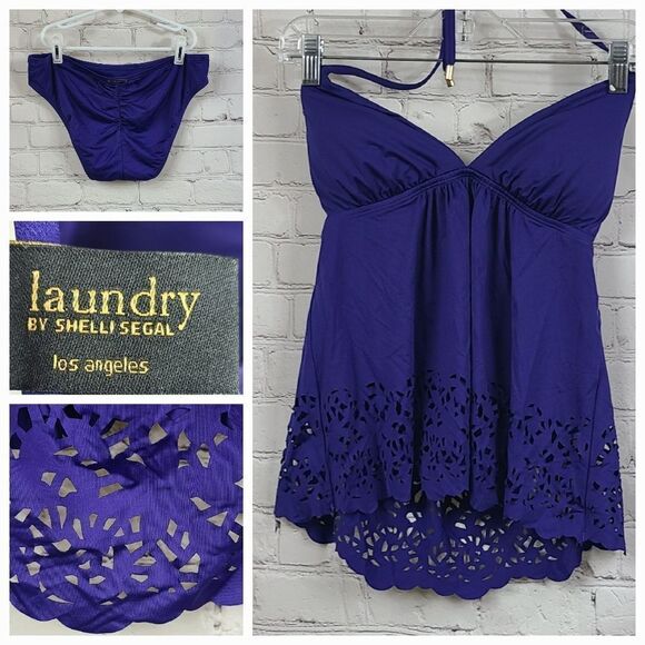 Laundry Shelli Segal Sapphire Blue Halter Laser Cut Tankini Cheeky Swim Suit Sm - Picture 8 of 16